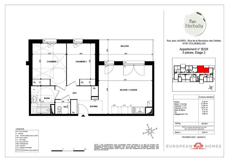 Appartement - 58 m² - 3 pièces