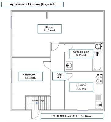 Appartement - 52 m² - 3 pièces