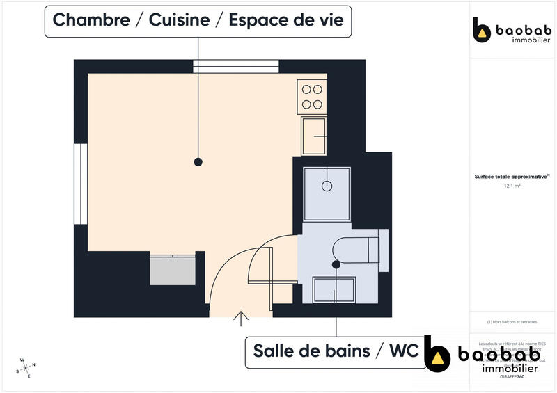 Appartement - 12 m² - 1 pièce