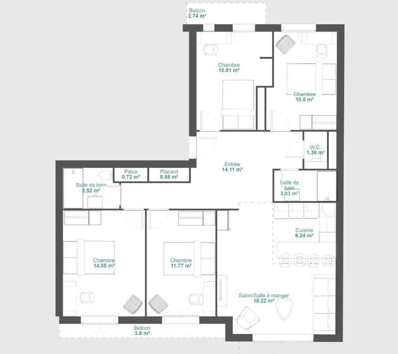 Appartement - 99 m² - 5 pièces