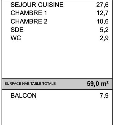 Appartement - 59 m² - 3 pièces