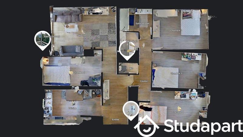 Chambre - 90 m² - 1 pièce