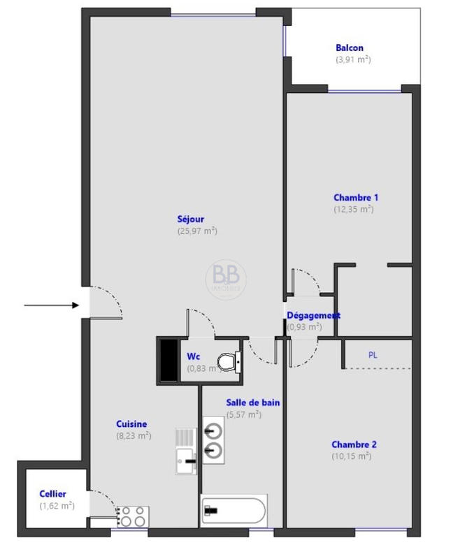 Appartement - 64 m² - 3 pièces