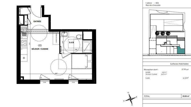 Appartement - 33 m² - 1 pièce