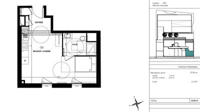 Appartement - 33 m² - 1 pièce