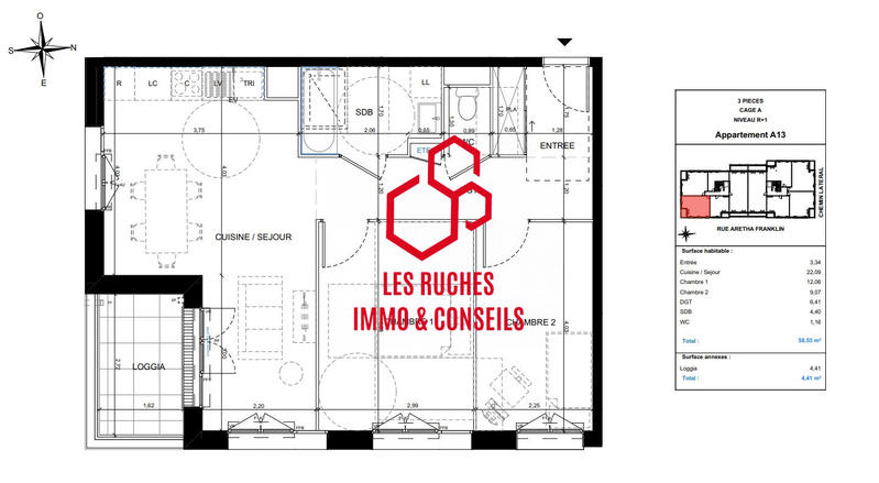 Appartement - 58 m² - 3 pièces