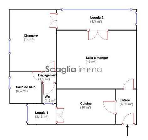 Appartement - 55 m² - 2 pièces