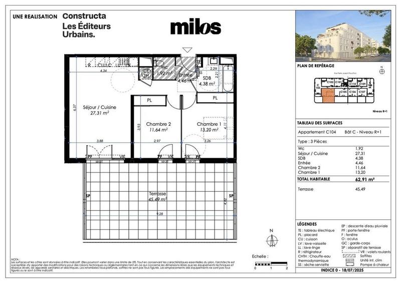 Appartement - 62 m² - 3 pièces