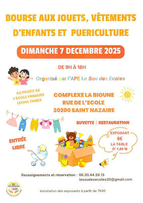 Bourse aux jouets - vêtements d'enfants - puériculture