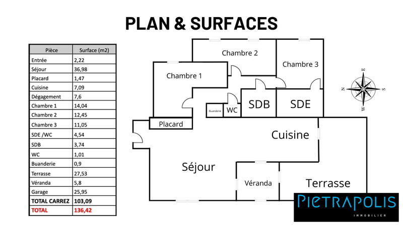 Appartement - 104 m² - 4 pièces