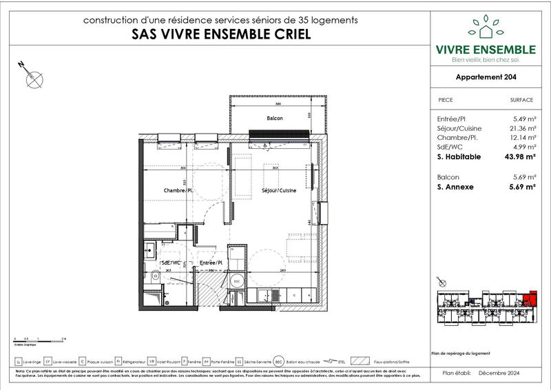 Appartement - 44 m² - 2 pièces