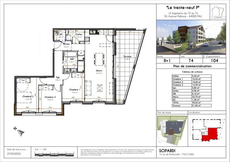 Appartement - 90 m² - 4 pièces