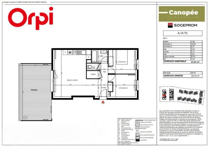 Appartement - 61 m² - 3 pièces
