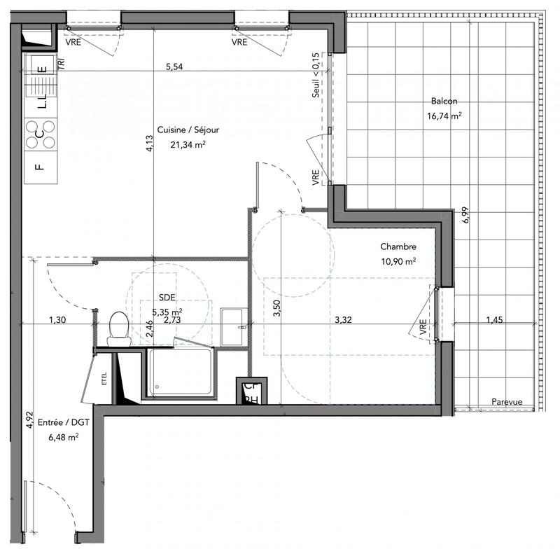 Appartement - 44 m² - 2 pièces