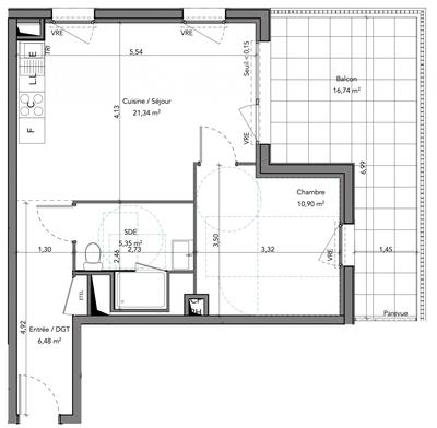 Appartement - 44 m² - 2 pièces