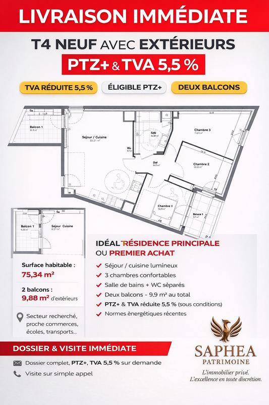 Appartement - 76 m² - 4 pièces