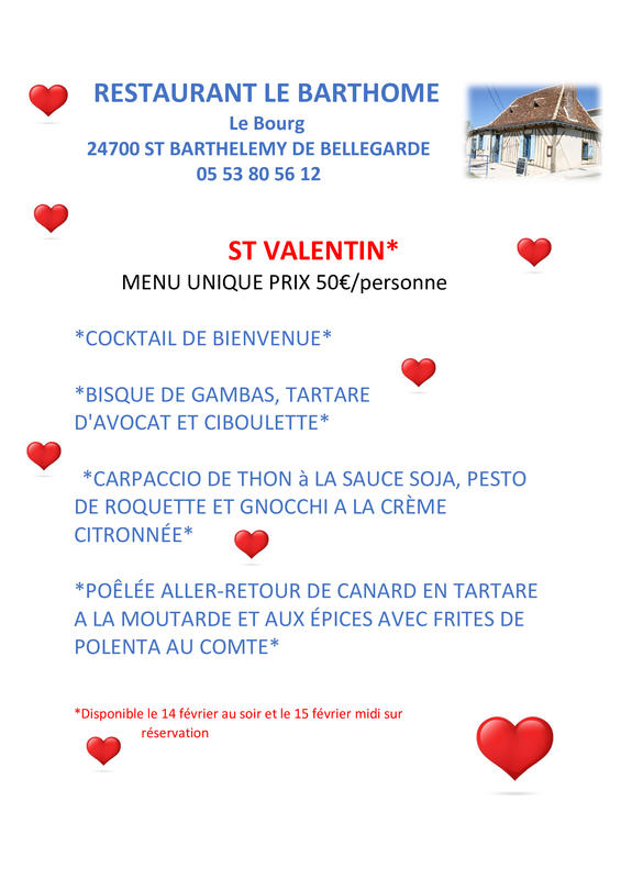 Repas de la St Valentin Restaurant le Barthomé
