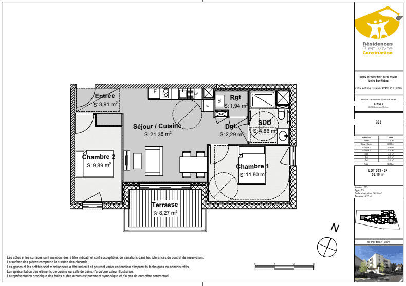 Appartement - 55 m² - 3 pièces