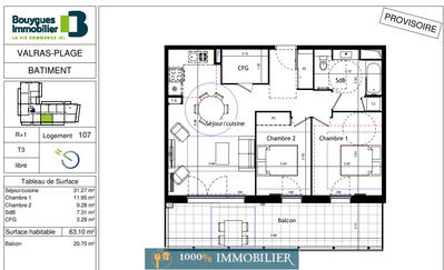 Appartement - 63 m² - 3 pièces