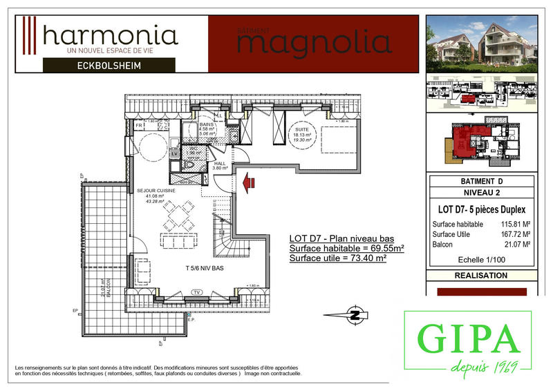 Duplex - 116 m² - 5 pièces
