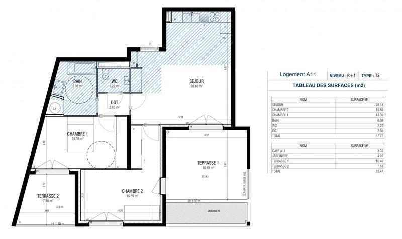Appartement - 67 m² - 3 pièces