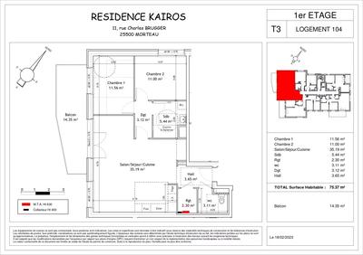 Appartement - 75 m² - 3 pièces