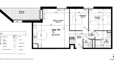 Appartement - 65 m² - 3 pièces