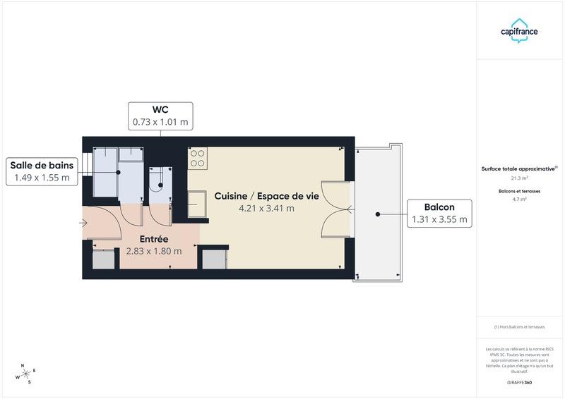 Appartement - 21 m² - 1 pièce