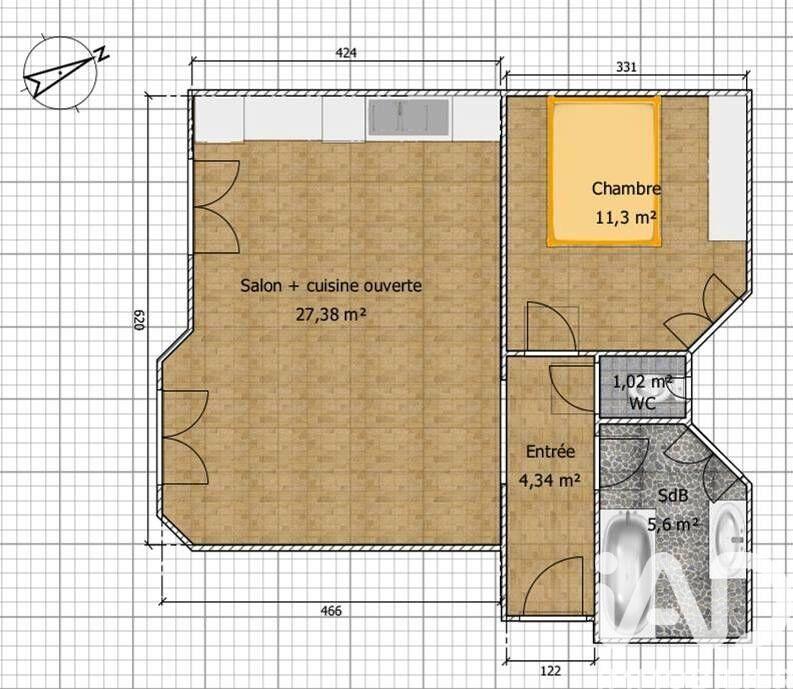 Appartement - 49 m² - 2 pièces