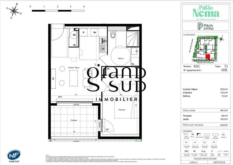 Appartement - 44 m² - 2 pièces