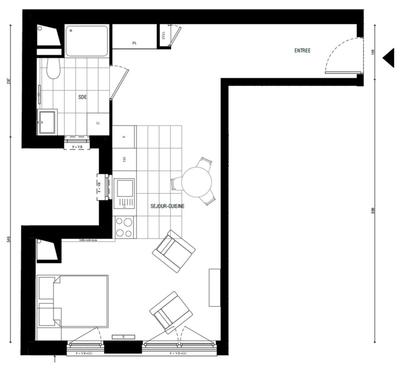 Appartement - 38 m² - 1 pièce