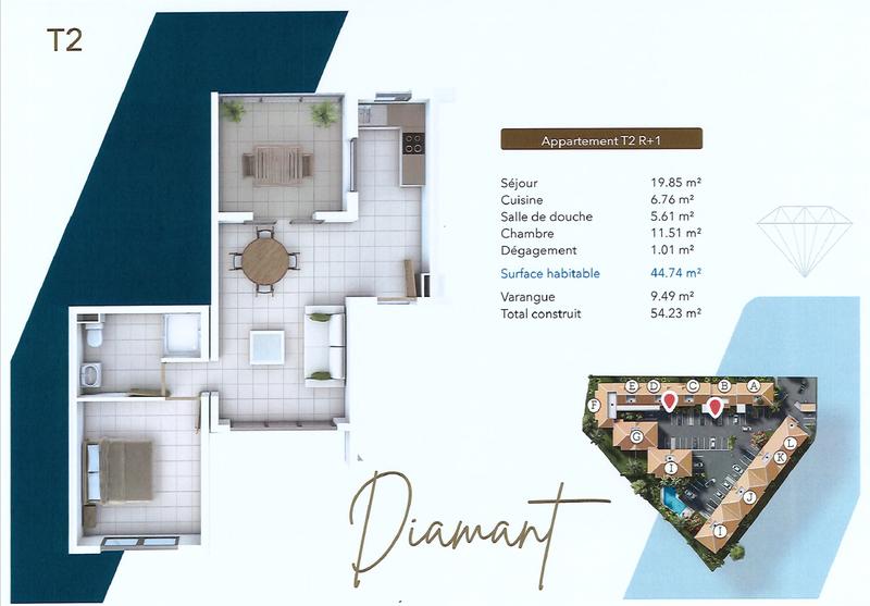 Appartement - 45 m² - 2 pièces