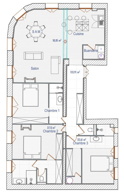 Appartement - 131 m² - 4 pièces