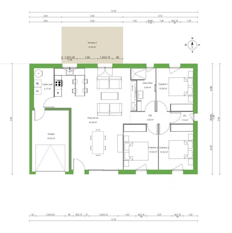 Maison - 90 m² - 4 pièces