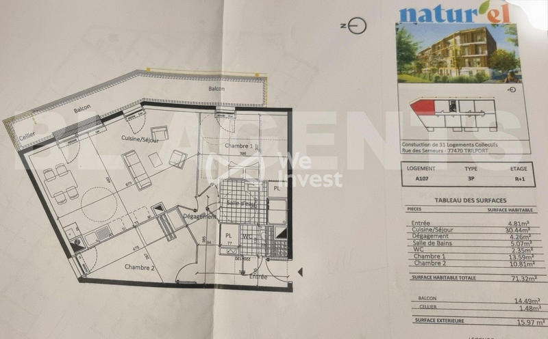 Appartement - 72 m² - 3 pièces