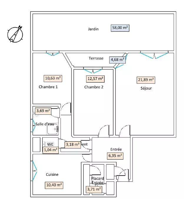 Appartement - 73 m² - 3 pièces