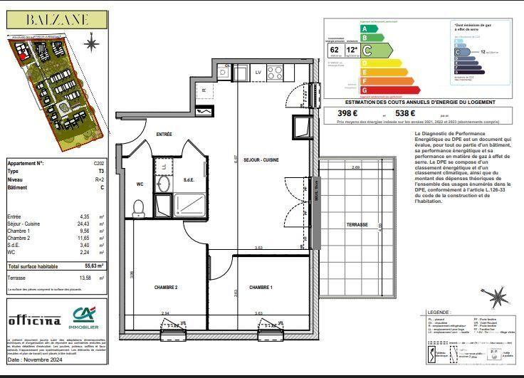 Appartement - 55 m² - 3 pièces