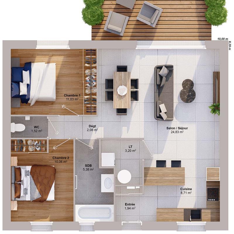 Maison - 69 m² - 4 pièces