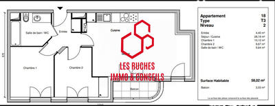 Appartement - 58 m² - 3 pièces