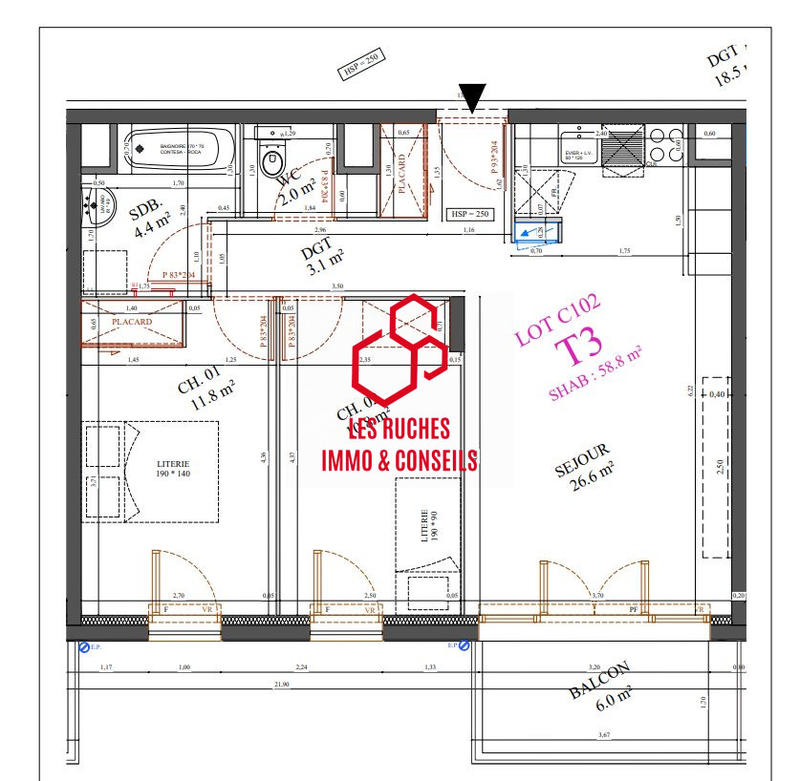 Appartement - 59 m² - 3 pièces