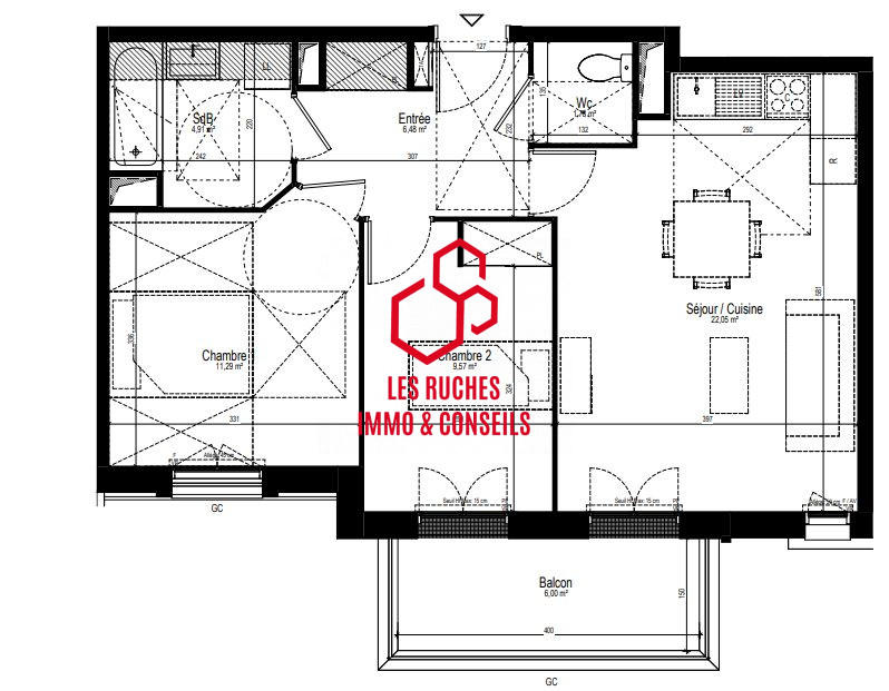 Appartement - 56 m² - 3 pièces