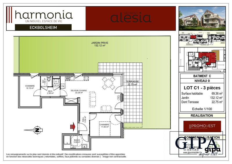 Appartement - 69 m² - 3 pièces