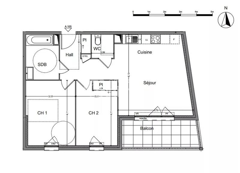 Appartement - 66 m² - 3 pièces