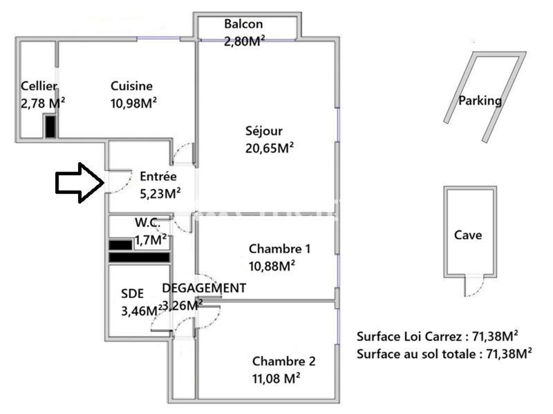 Appartement - 71 m² - 3 pièces