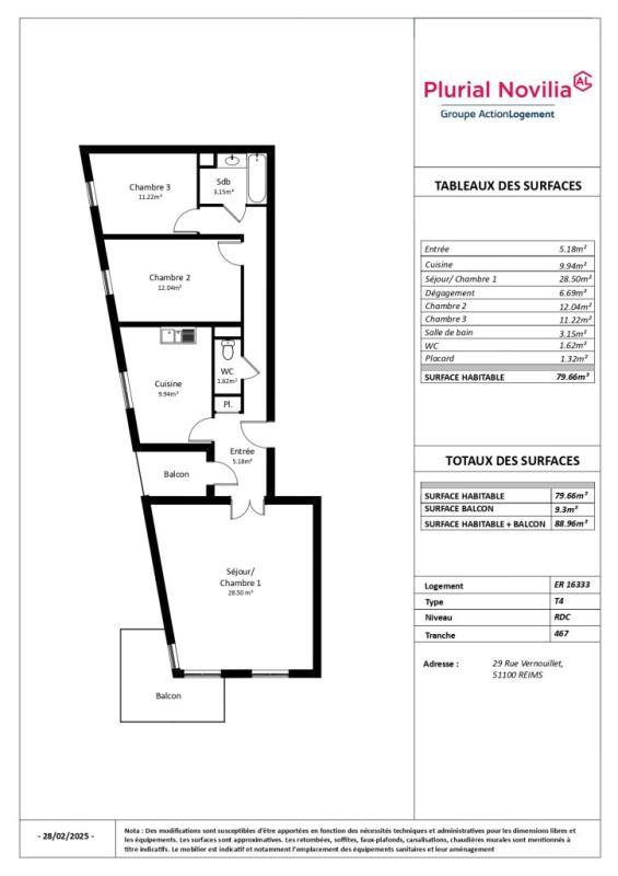 Appartement - 80 m² - 4 pièces