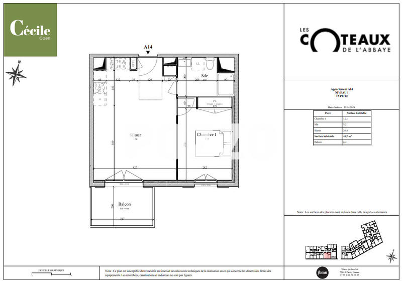 Appartement - 44 m² - 2 pièces