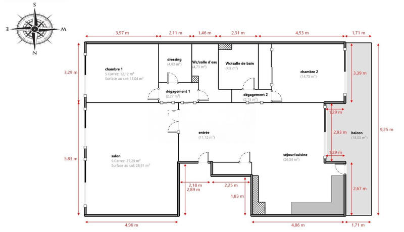 Appartement - 110 m² - 4 pièces