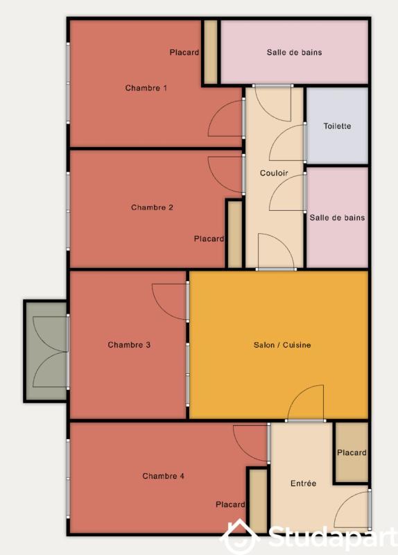 Chambre - 21 m² - 1 pièce