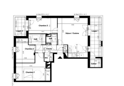 Appartement - 82 m² - 4 pièces
