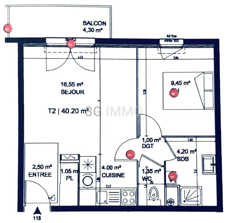 Appartement - 40 m² - 2 pièces